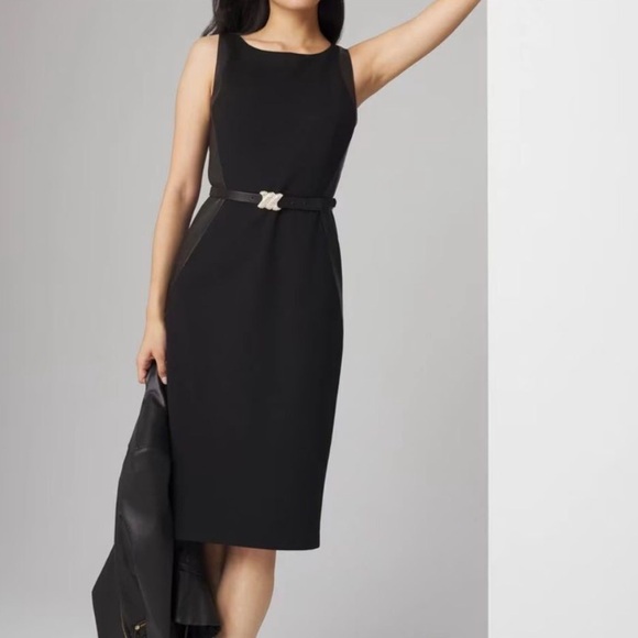 White House Black Market Dresses & Skirts - EUC WHBM Elegant Black Sleeveless Leather Trim Sheath Dress 10